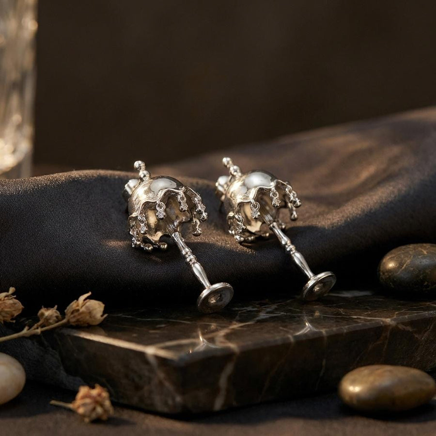 Silver Lamp Tassel Earrings