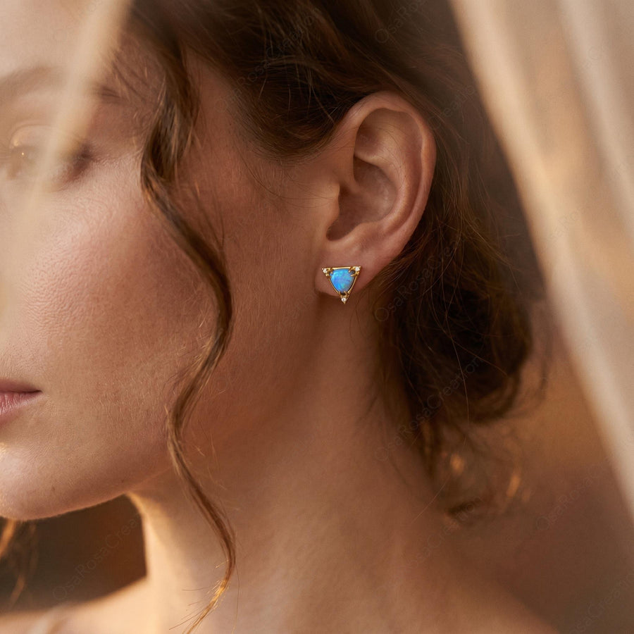 Ocean Blue Triangle Studs