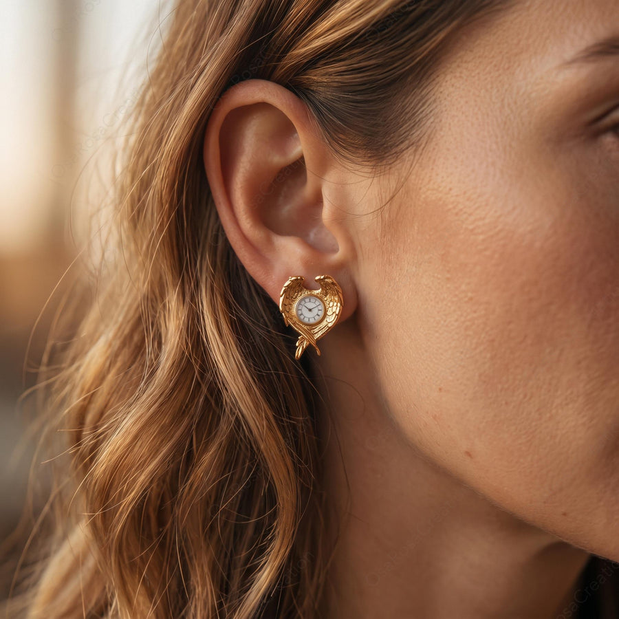 Angel Wing Clock Earrings