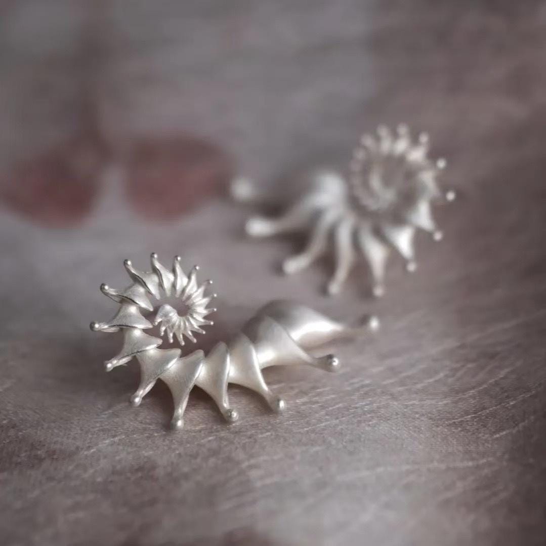 Nautilus Shell Silver Earrings, Poseidon Myth Ocean Studs