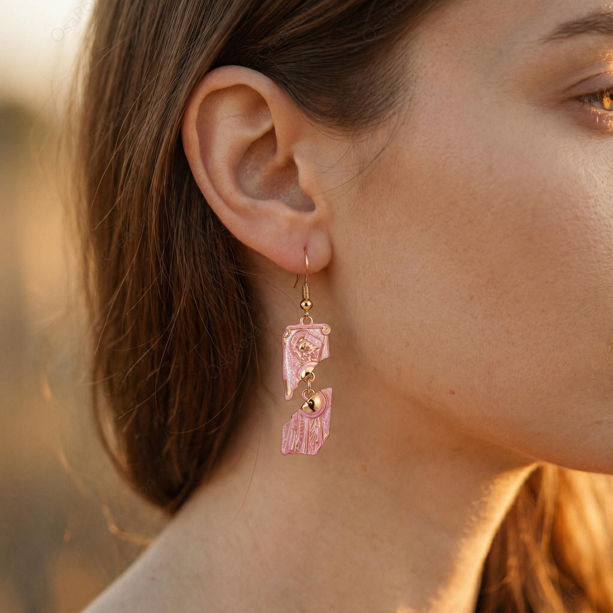 Asymmetrical Pink Pillar Earrings, Ancient Greek Architecture Jewelry, Broken Column Dangle Earrings, Classical Art History Gift for Her
