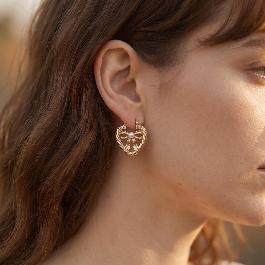Ribbon Wreath Pearl Hoops