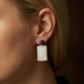 Art Deco Mother of Pearl Lapis Lazuli Earrings – 18K Gold Plated Sterling Silver Drops