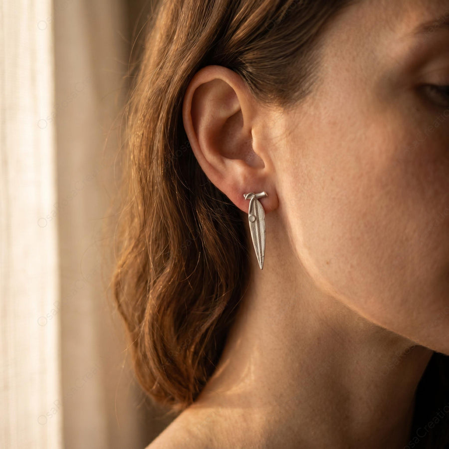 Silver Botanical Leaf Earrings