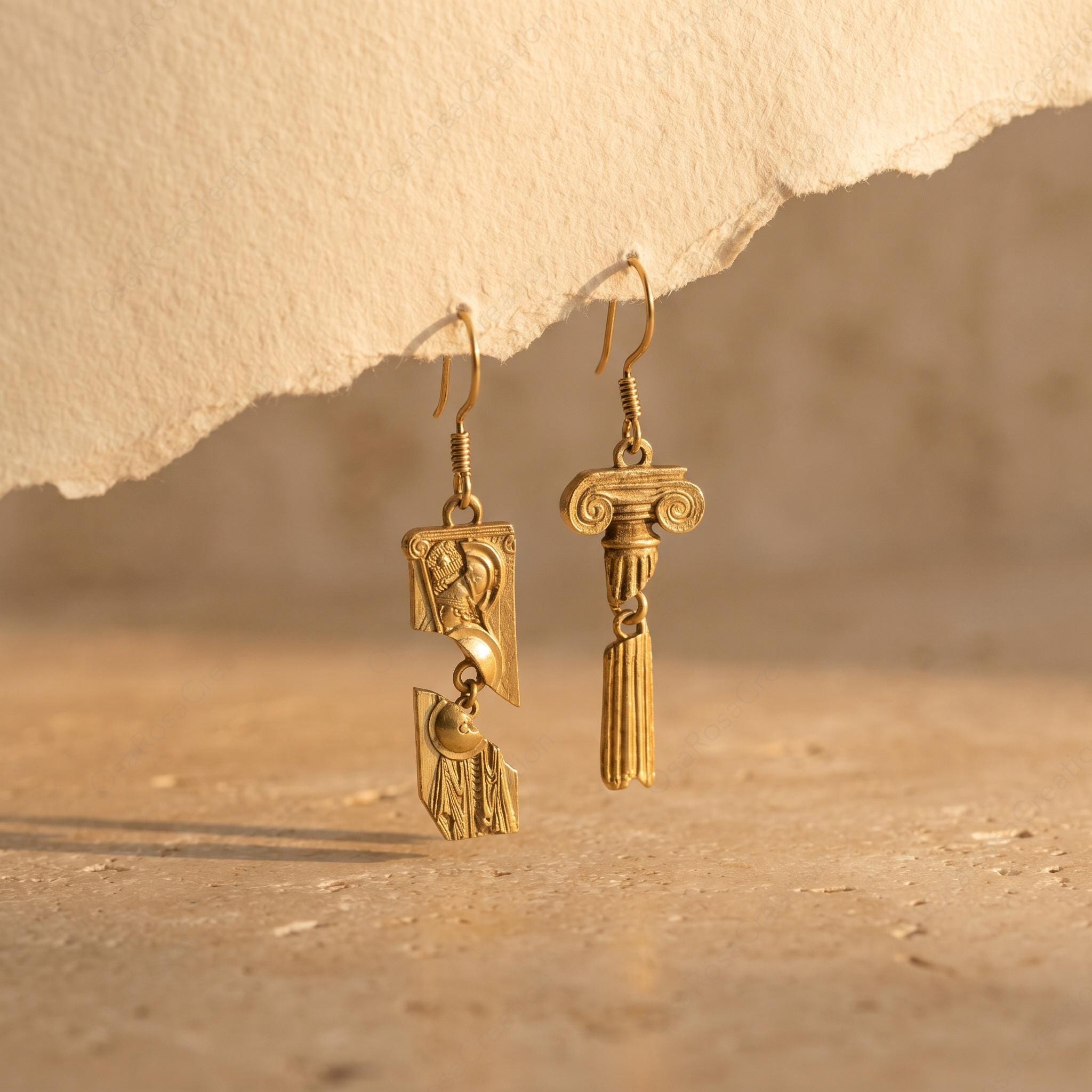 Gold Greek Earrings | Athena Goddess Earrings | Roman Column Dangle Earrings | Ancient Greek Jewelry | Gift for Her |  Christmas gift
