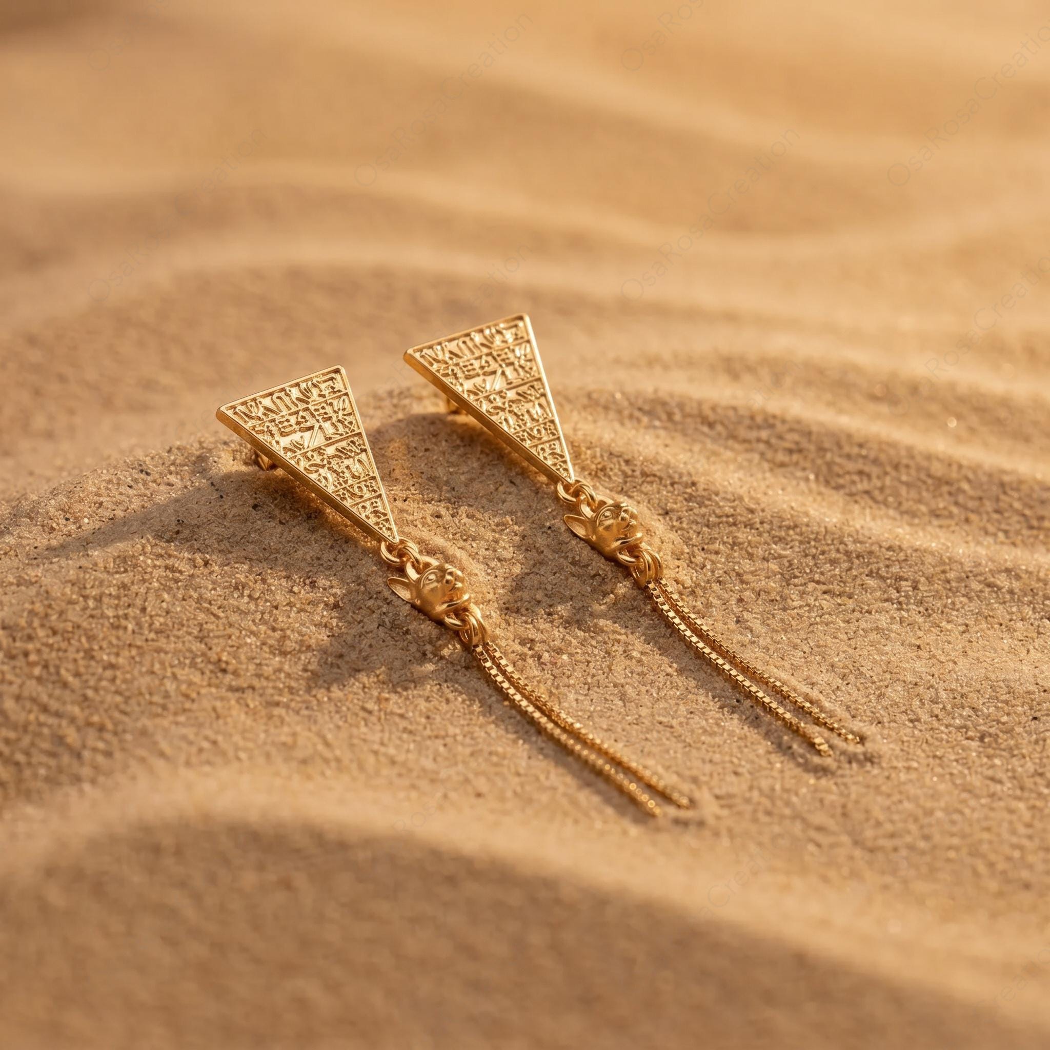 Egyptian Cat Goddess Earrings – Bastet Jewelry Gold Dangle Drop Earrings Ancient Egypt Style