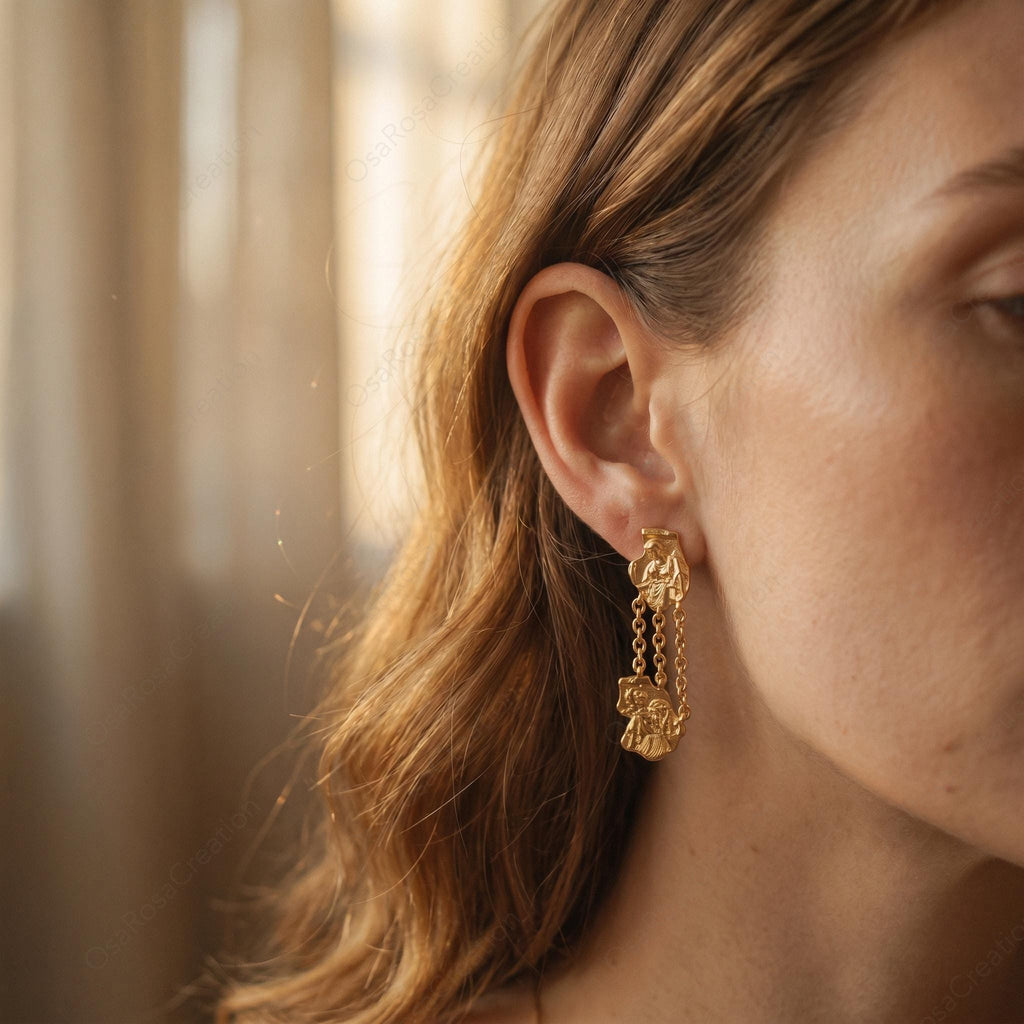 Athena & Aphrodite Earrings – Greek Goddess Jewelry, Ancient Mythology Dangle Earrings, Gold Statement Earrings｜Christmas gift