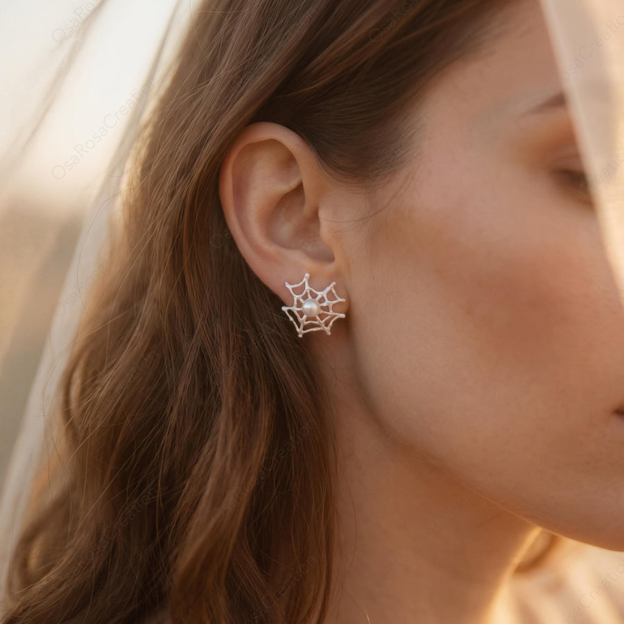 Pearl Spiderweb Earrings