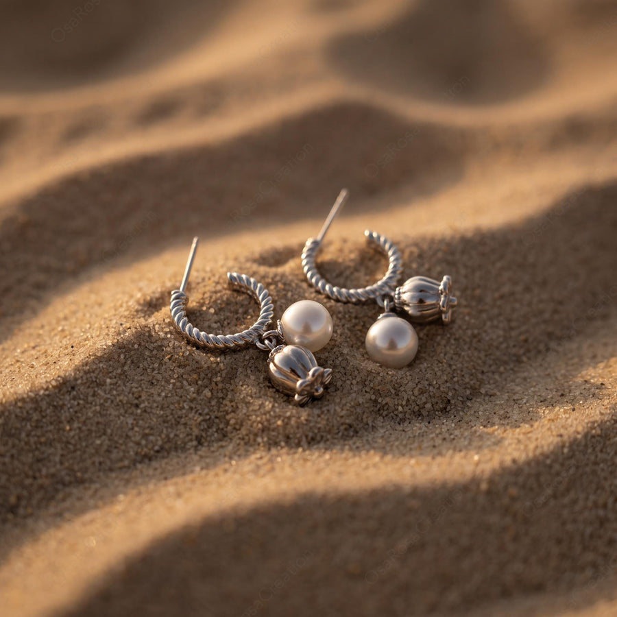 Tulip Pearl Hoop Earrings