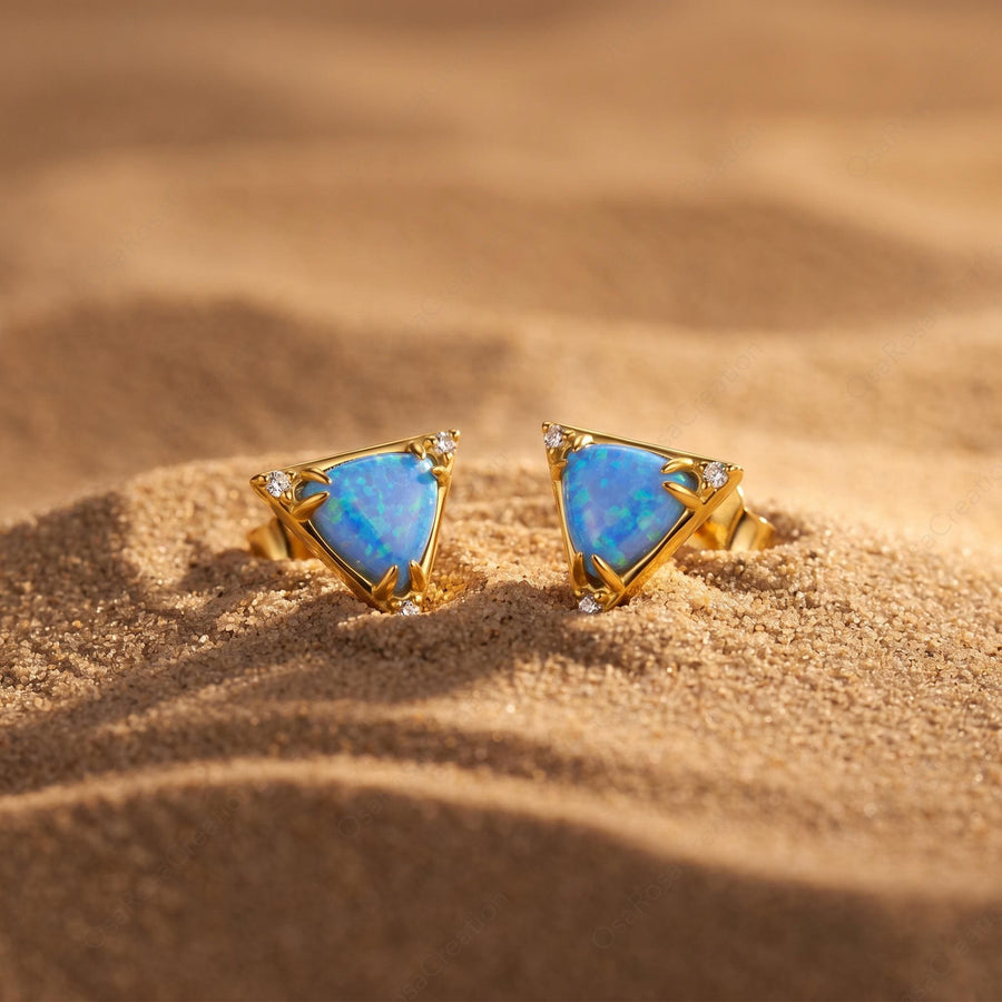 Ocean Blue Triangle Studs