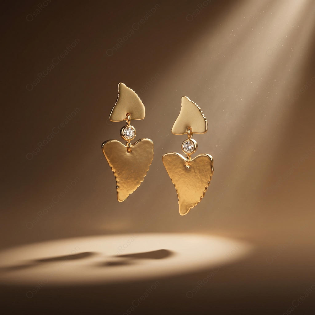 Organic Heart Drop Earrings, Textured Gold Dangle Artisan Jewelry