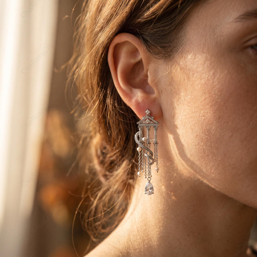 Temple Pearl Tassel Earrings
