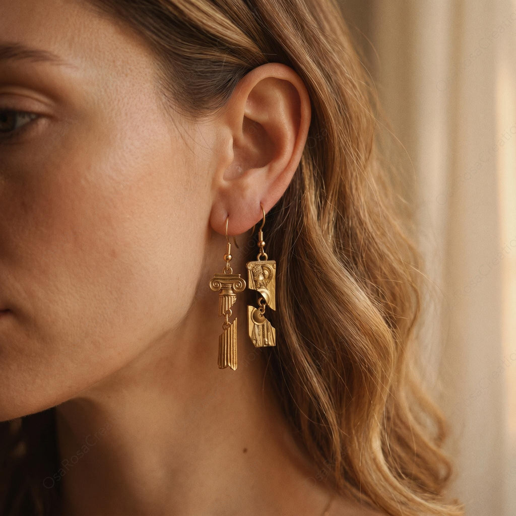 Gold Greek Earrings | Athena Goddess Earrings | Roman Column Dangle Earrings | Ancient Greek Jewelry | Gift for Her |  Christmas gift