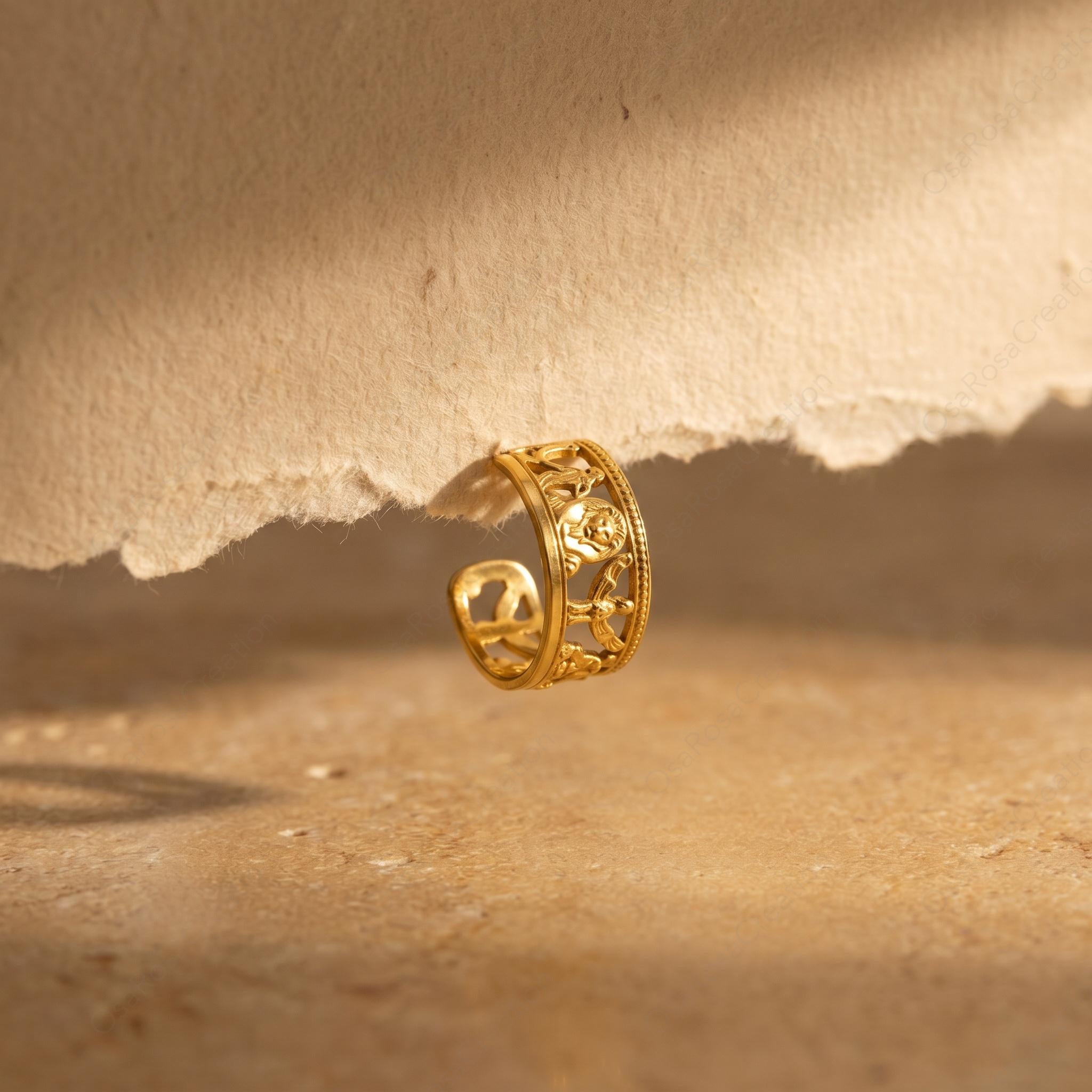 Egyptian Revival Gold Open Band Earring | Sculptural Ancient Motif Statement Jewelry