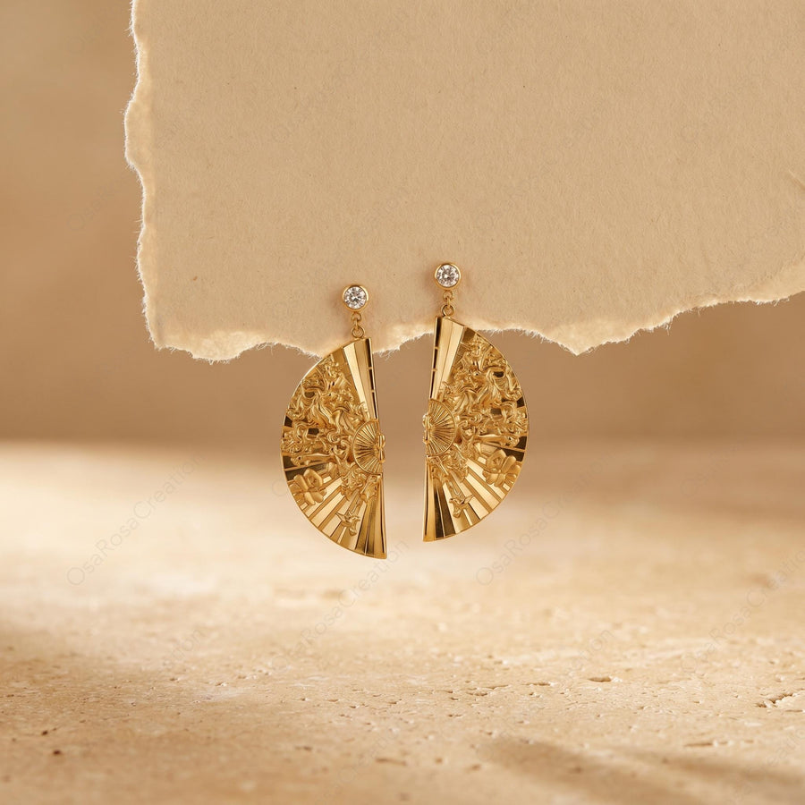 Engraved Deco Fan Earrings