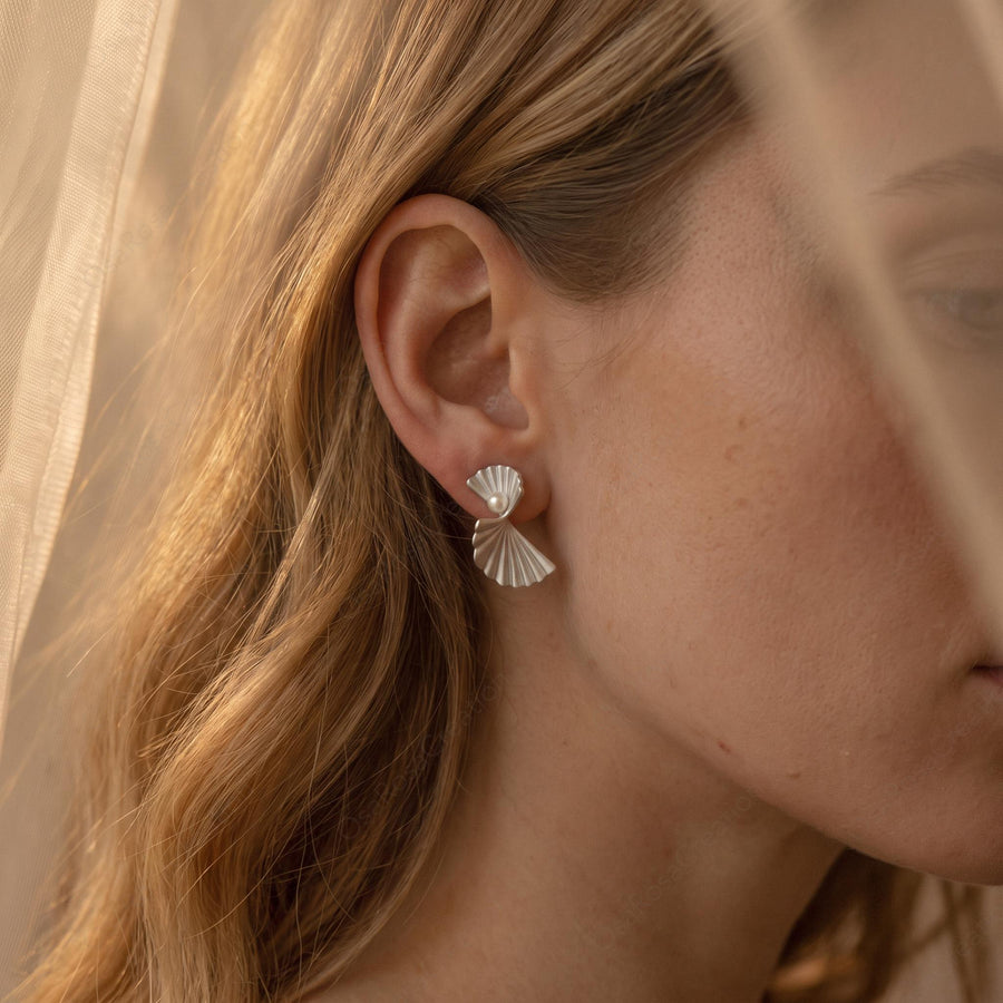 Ocean Fan Pearl Earrings