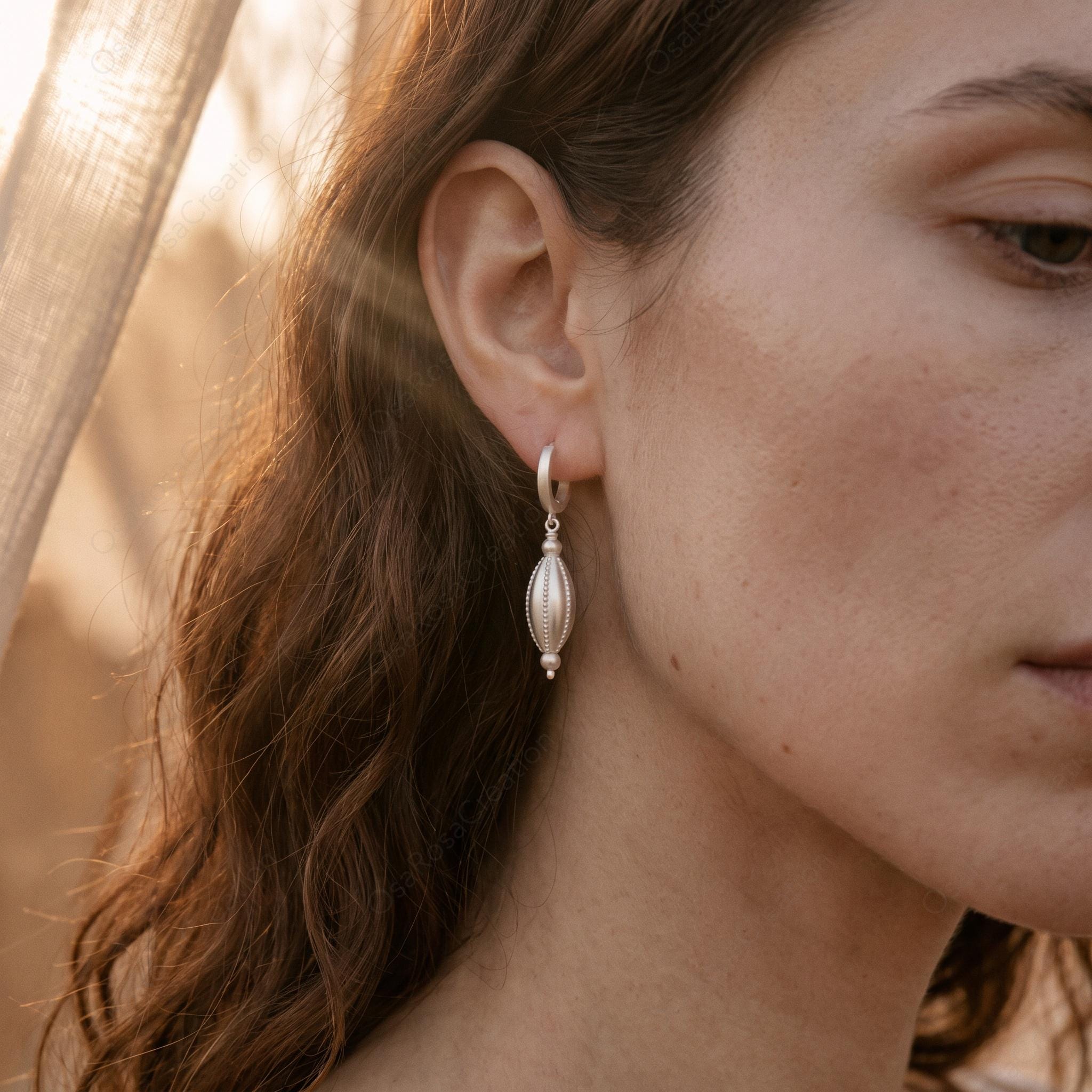 Sterling Silver Seed Drop Earrings, Ancient Greek Style Sculptural Dangle Jewelry