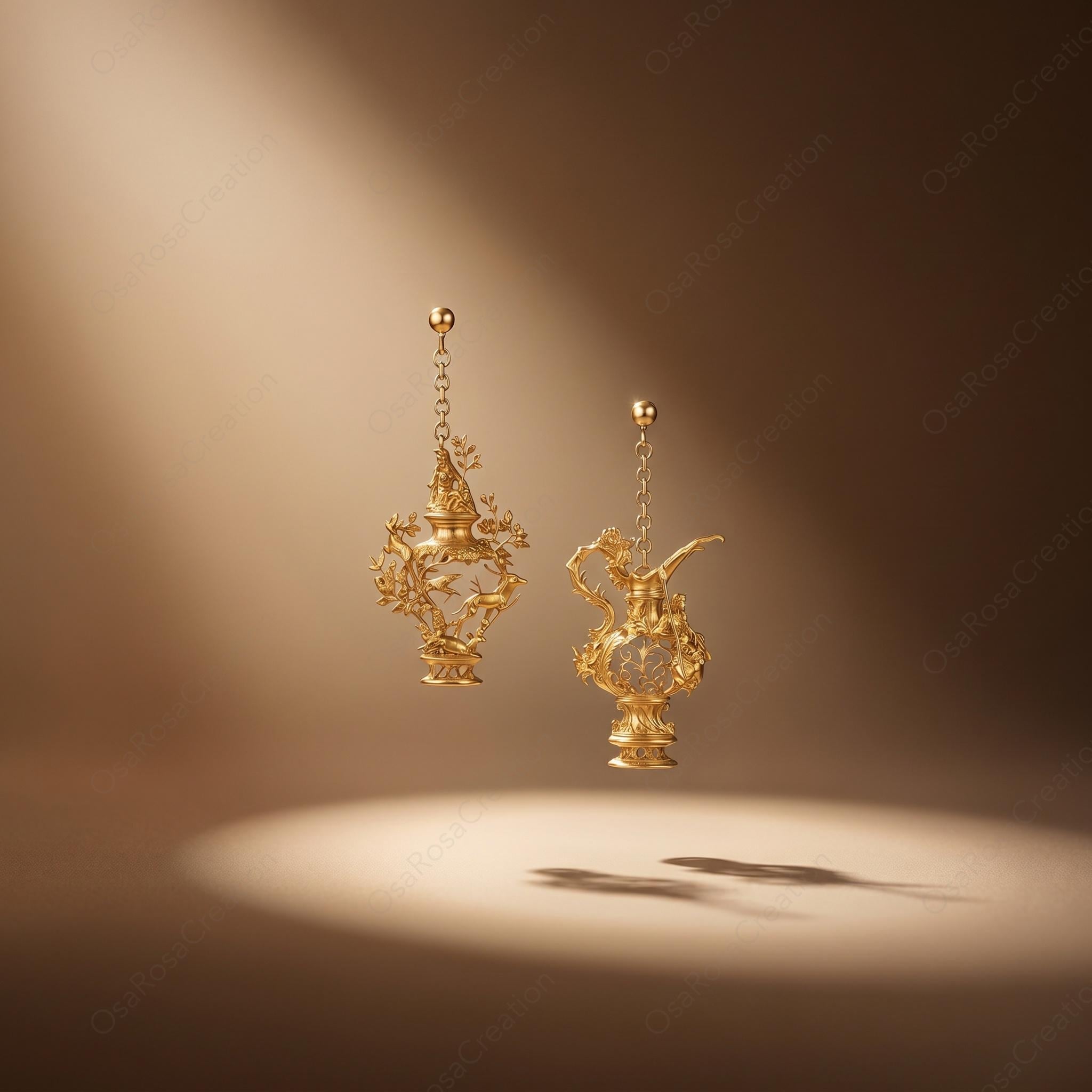 Aquarius Zodiac Earrings Baroque Style | Gold Sculptural Star Sign Earrings | Statement Astrology Jewelry 5cm