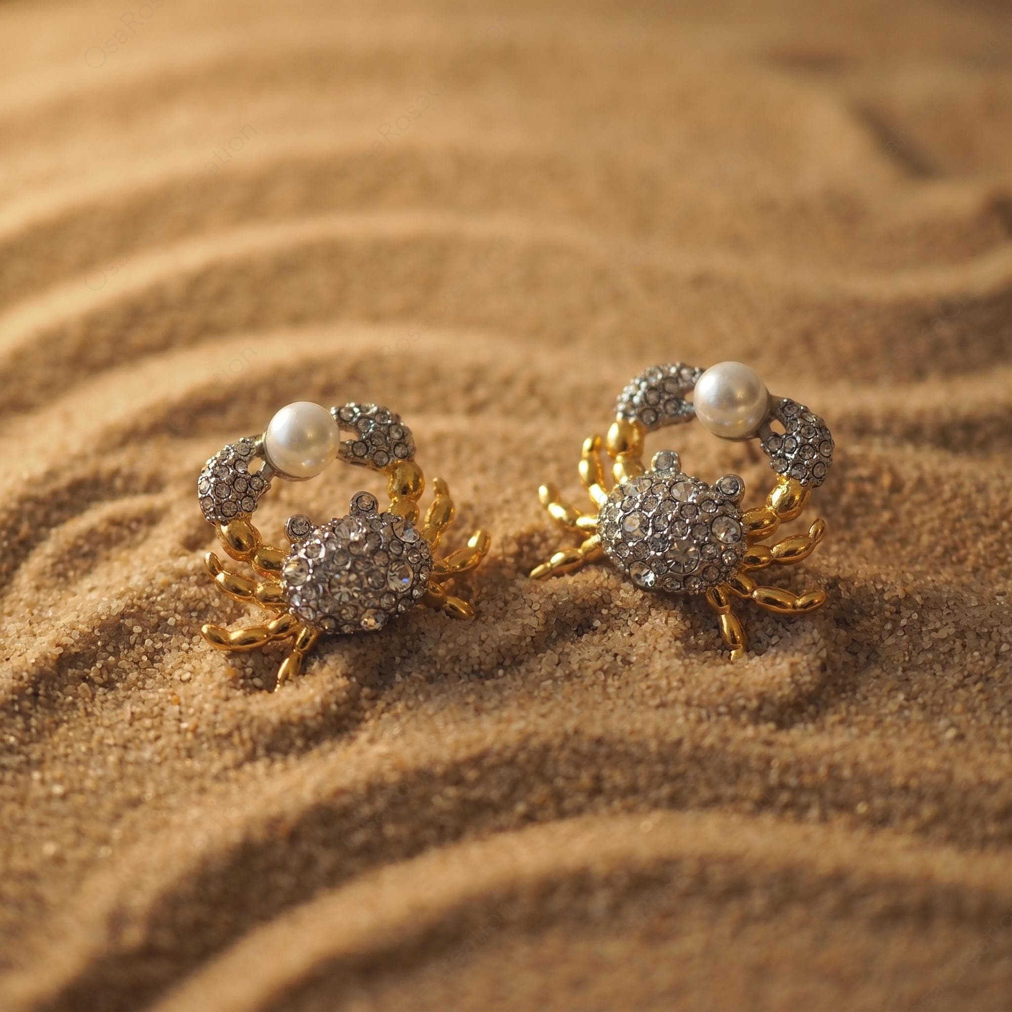 Crystal Crab Earrings with Pearl | Ocean Inspired Studs | Coastal Chic Jewelry | Nautical Summer Accessories | Unique Beach Vacation Gift