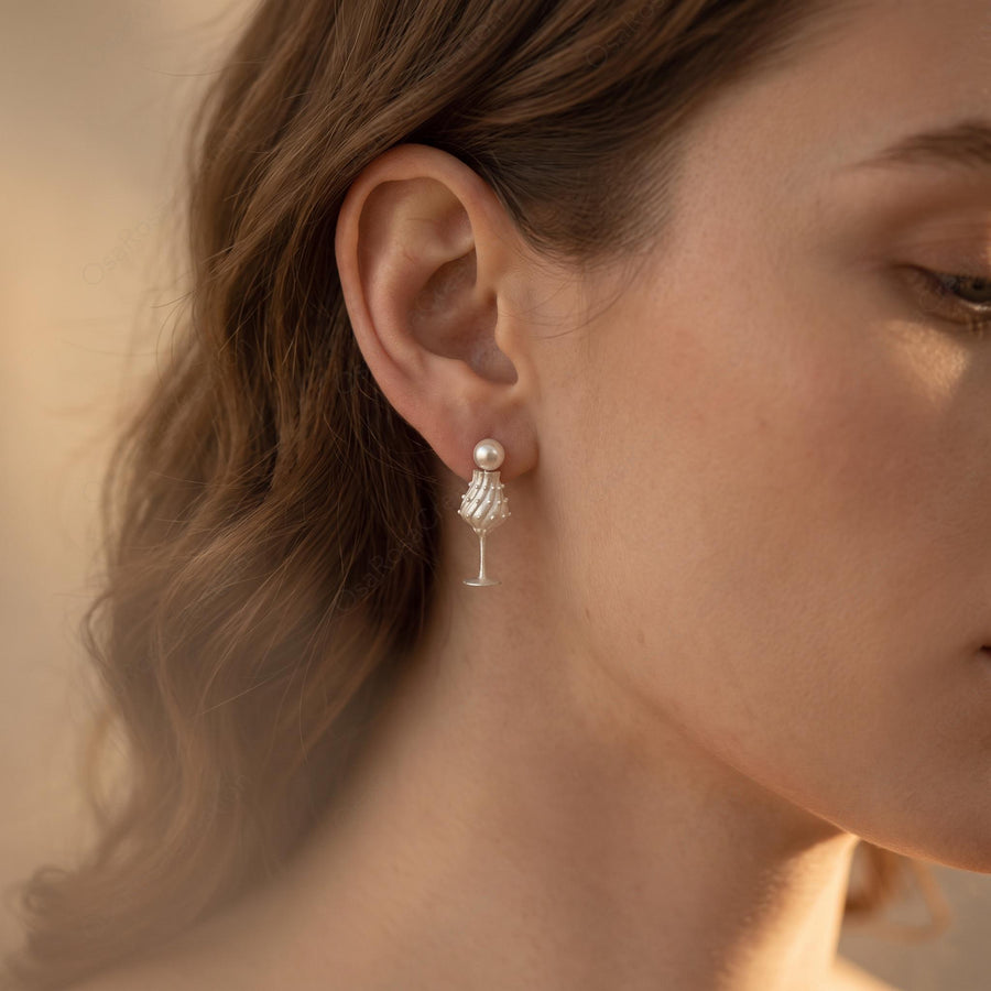 Silver Goblet Pearl Earrings